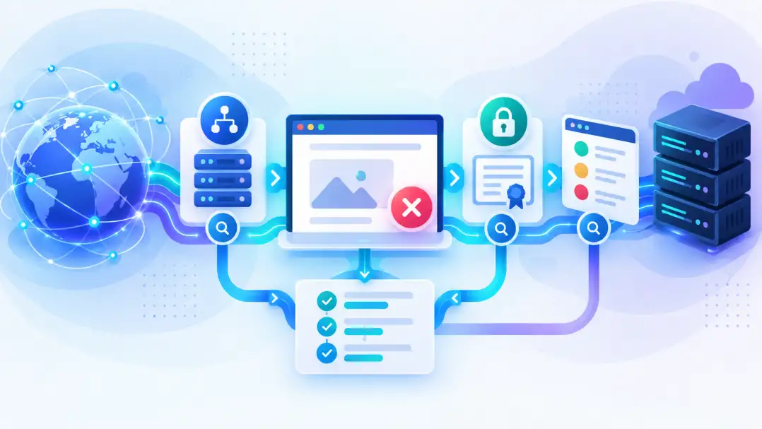 تشخيص مشكلة موقع لا يفتح عبر DNS وSSL وHTTP والخادم