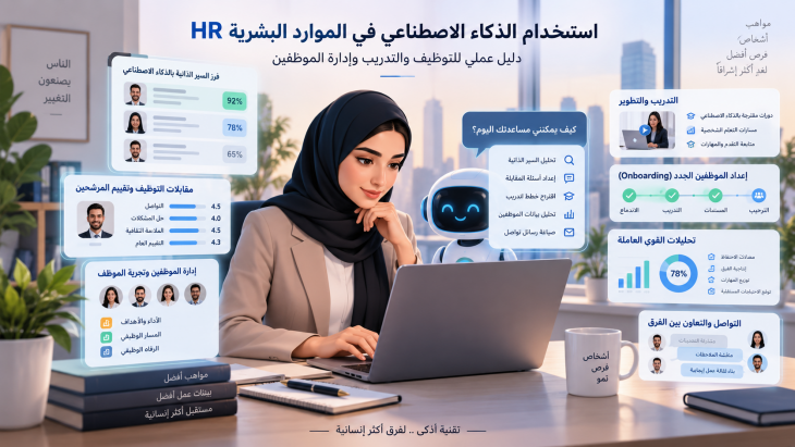 استخدام الذكاء الاصطناعي في الموارد البشرية HR للتوظيف والتدريب وإدارة الموظفين