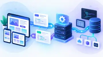 شرح REST API وتدفق الطلبات بين التطبيق والخادم وقاعدة البيانات
