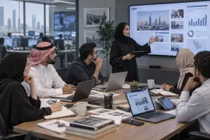 مجموعة من الصحفيين في اجتماع لمناقشة اختيار نظام إدارة محتوى عربي